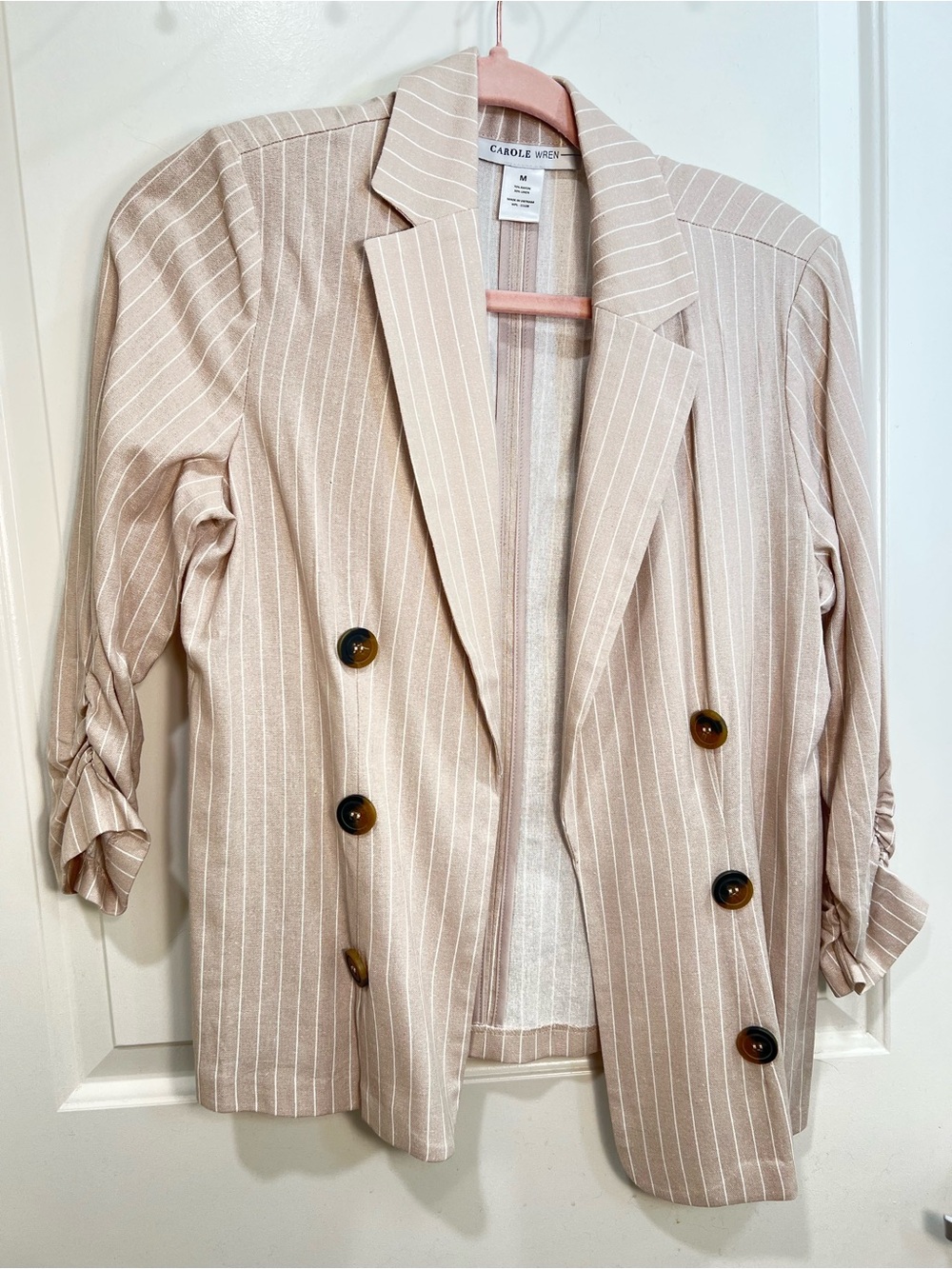 Carole Wren Beige Pinstripe Blazer Taupe pinstripe